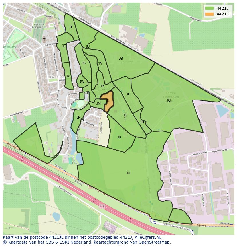 Afbeelding van het postcodegebied 4421 JL op de kaart.