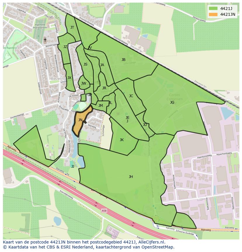 Afbeelding van het postcodegebied 4421 JN op de kaart.