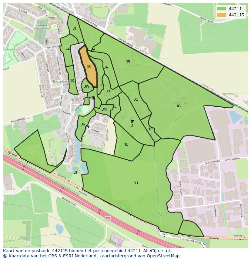 Afbeelding van het postcodegebied 4421 JS op de kaart.
