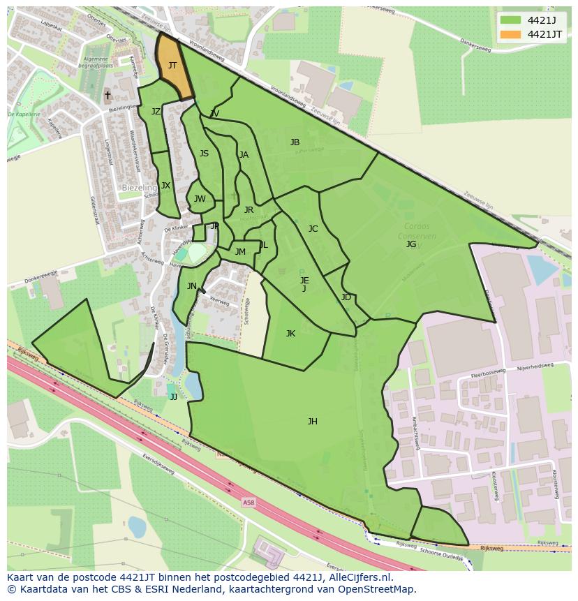 Afbeelding van het postcodegebied 4421 JT op de kaart.