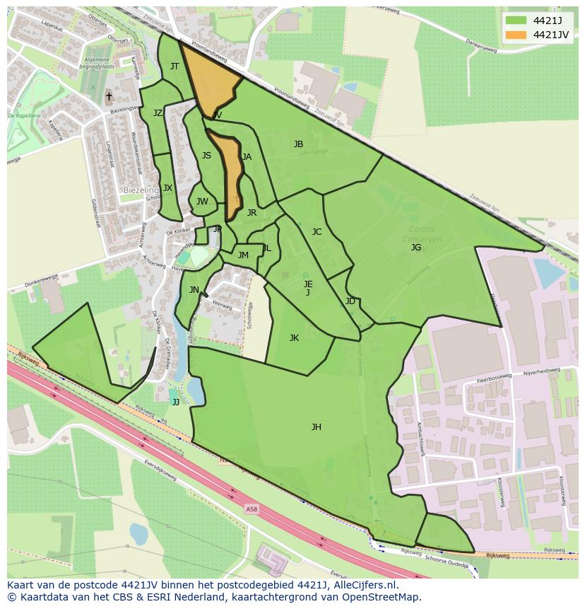 Afbeelding van het postcodegebied 4421 JV op de kaart.