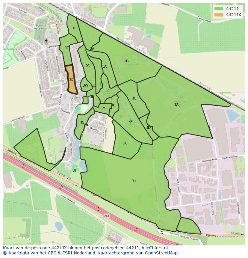 Afbeelding van het postcodegebied 4421 JX op de kaart.