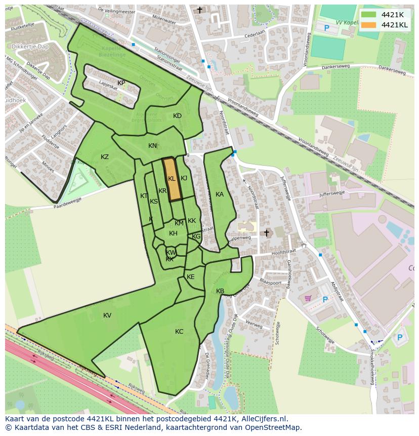 Afbeelding van het postcodegebied 4421 KL op de kaart.