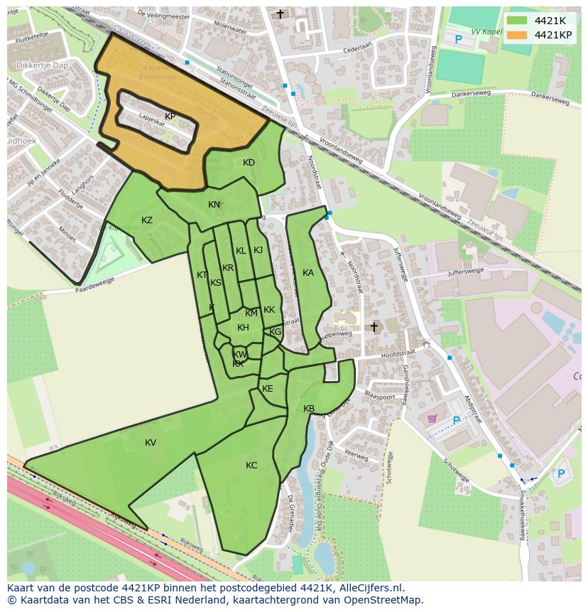 Afbeelding van het postcodegebied 4421 KP op de kaart.