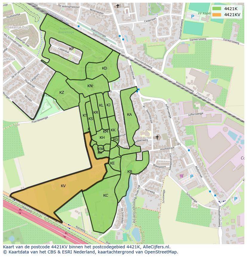 Afbeelding van het postcodegebied 4421 KV op de kaart.