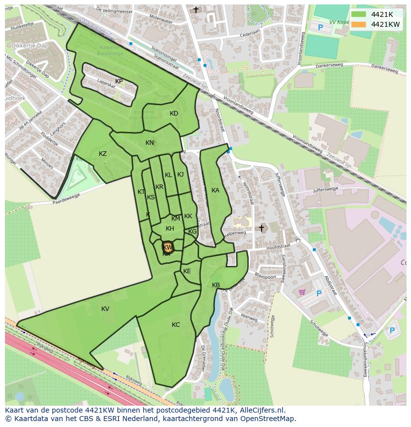 Afbeelding van het postcodegebied 4421 KW op de kaart.