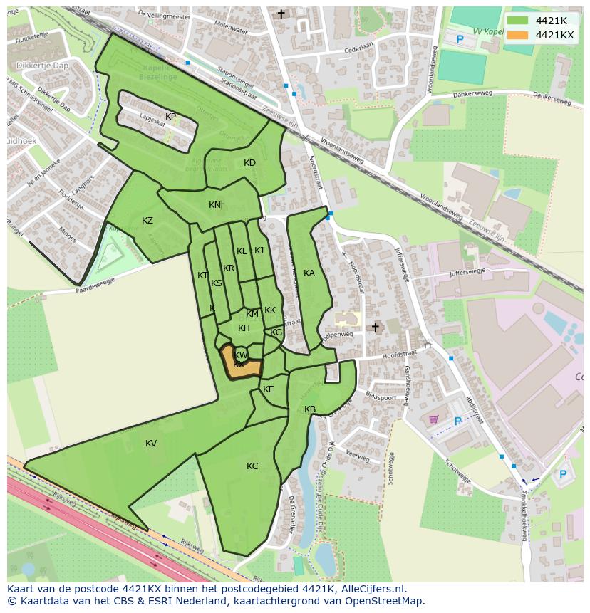 Afbeelding van het postcodegebied 4421 KX op de kaart.