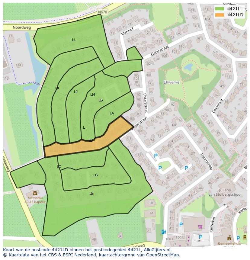 Afbeelding van het postcodegebied 4421 LD op de kaart.