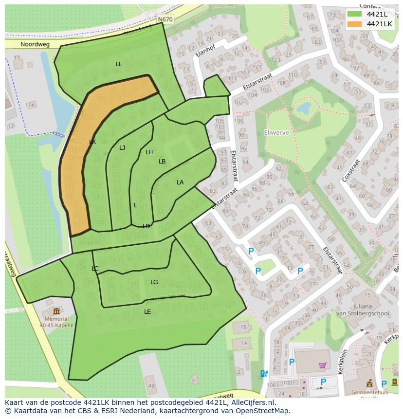 Afbeelding van het postcodegebied 4421 LK op de kaart.