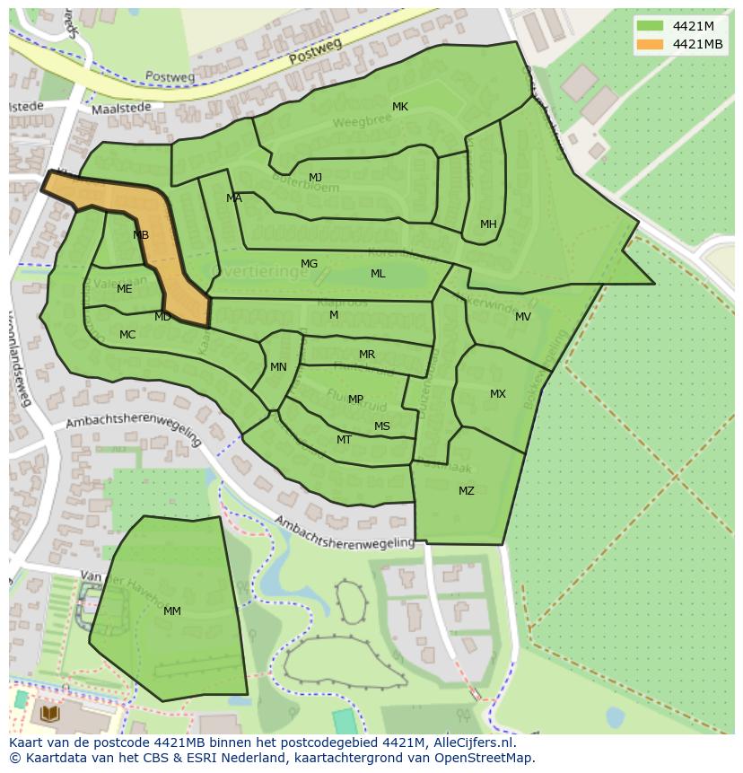 Afbeelding van het postcodegebied 4421 MB op de kaart.