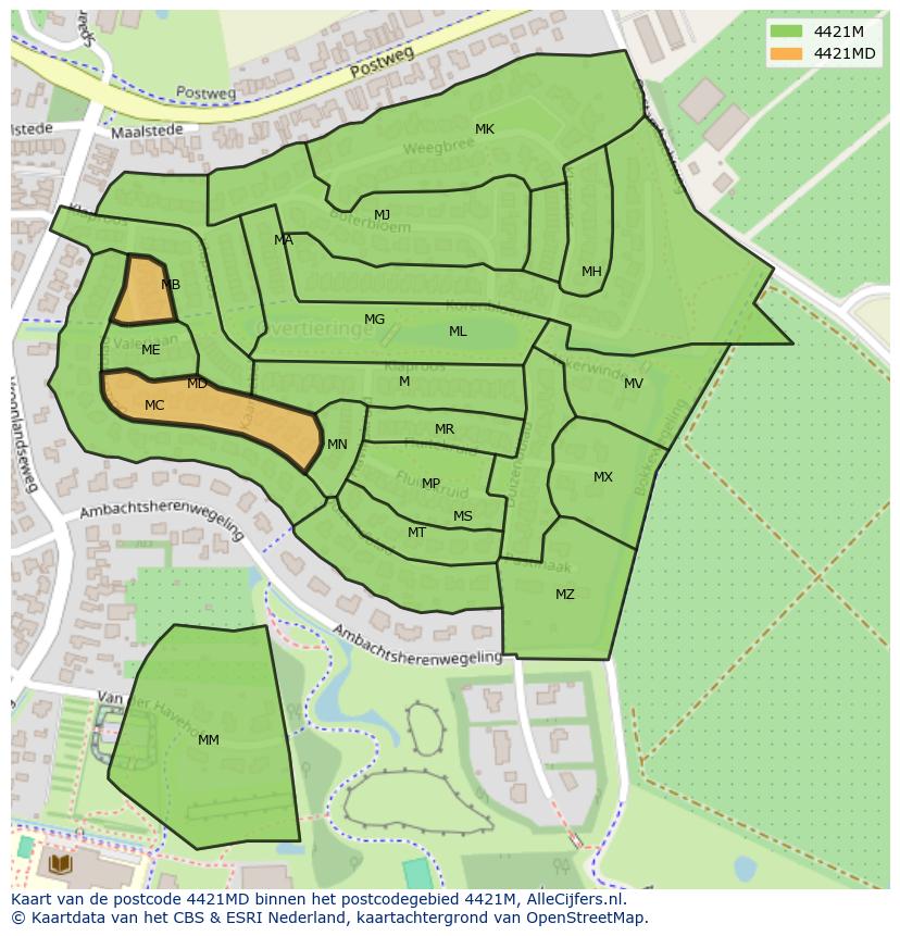 Afbeelding van het postcodegebied 4421 MD op de kaart.