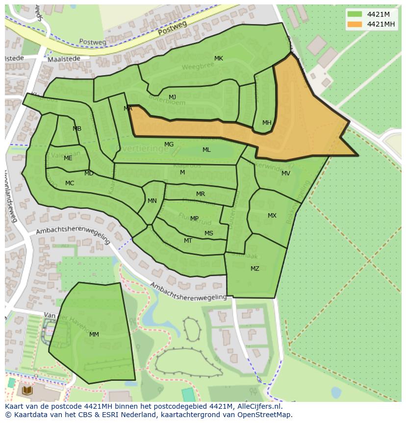 Afbeelding van het postcodegebied 4421 MH op de kaart.