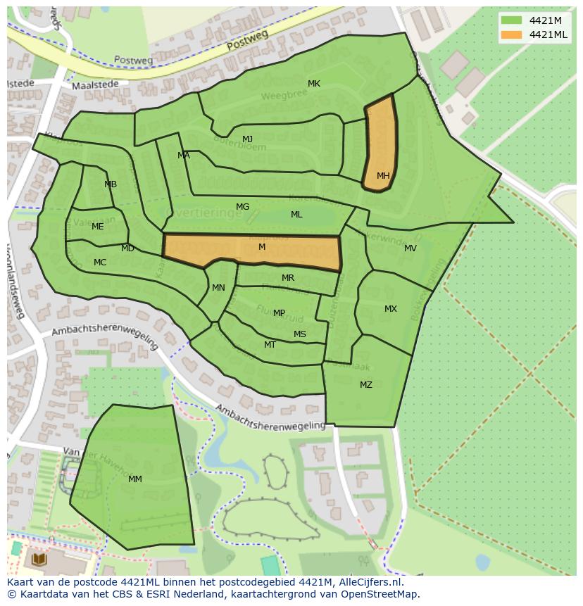 Afbeelding van het postcodegebied 4421 ML op de kaart.