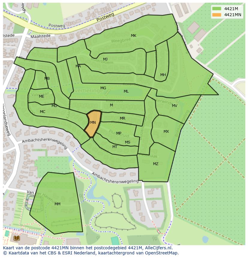 Afbeelding van het postcodegebied 4421 MN op de kaart.