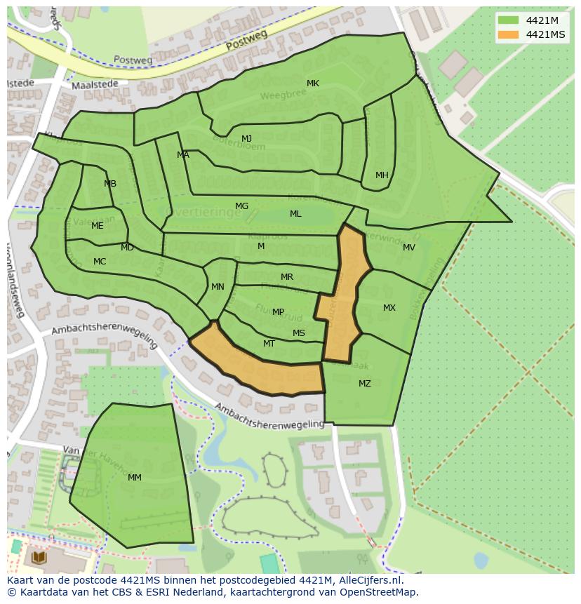 Afbeelding van het postcodegebied 4421 MS op de kaart.