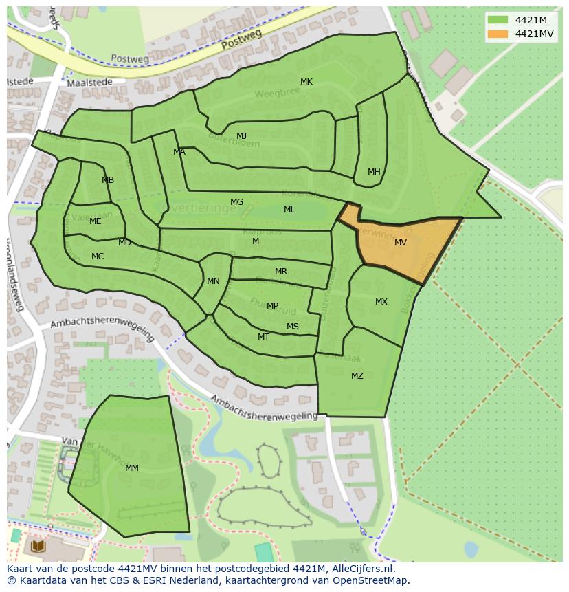 Afbeelding van het postcodegebied 4421 MV op de kaart.