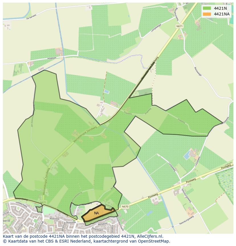 Afbeelding van het postcodegebied 4421 NA op de kaart.
