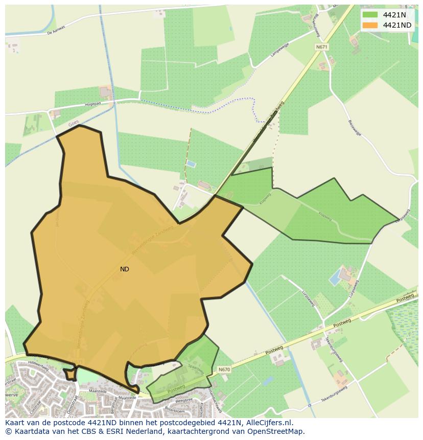 Afbeelding van het postcodegebied 4421 ND op de kaart.