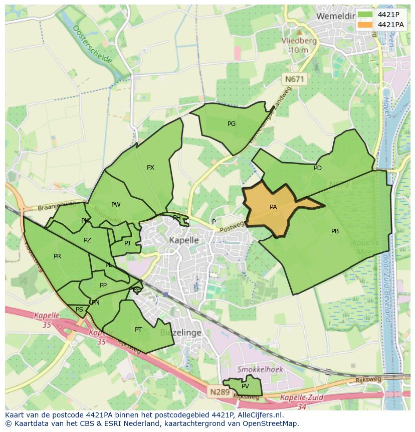 Afbeelding van het postcodegebied 4421 PA op de kaart.
