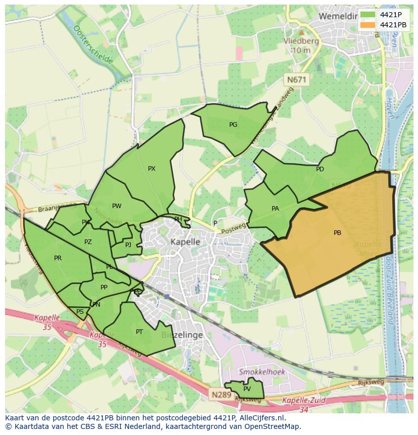 Afbeelding van het postcodegebied 4421 PB op de kaart.