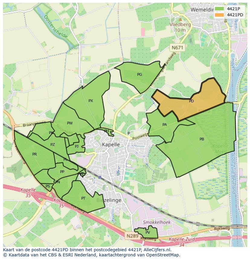 Afbeelding van het postcodegebied 4421 PD op de kaart.
