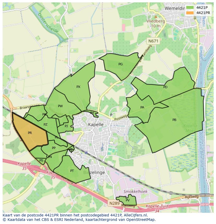 Afbeelding van het postcodegebied 4421 PR op de kaart.