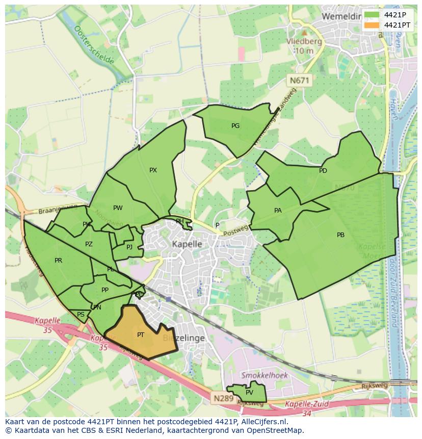 Afbeelding van het postcodegebied 4421 PT op de kaart.