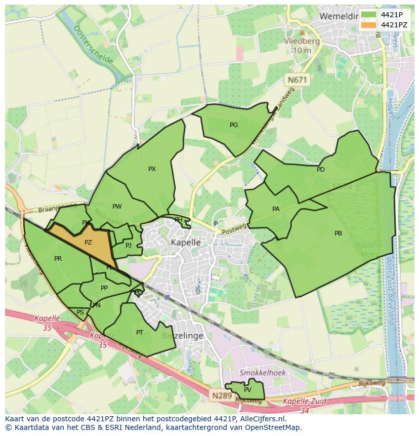 Afbeelding van het postcodegebied 4421 PZ op de kaart.