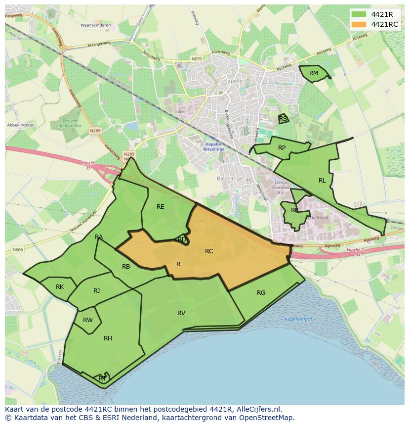 Afbeelding van het postcodegebied 4421 RC op de kaart.