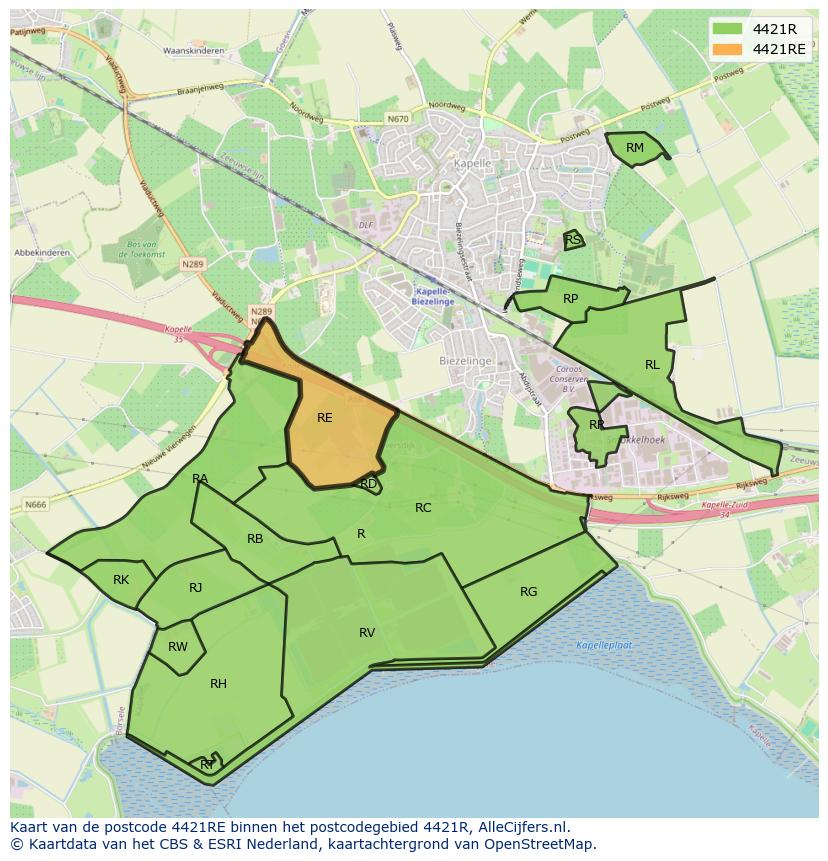 Afbeelding van het postcodegebied 4421 RE op de kaart.