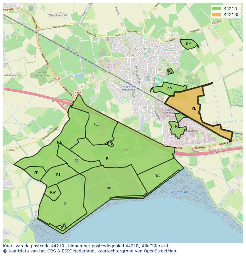 Afbeelding van het postcodegebied 4421 RL op de kaart.