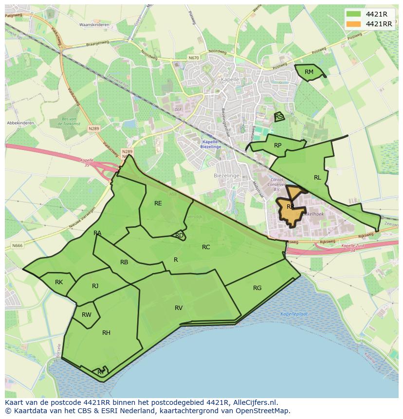 Afbeelding van het postcodegebied 4421 RR op de kaart.