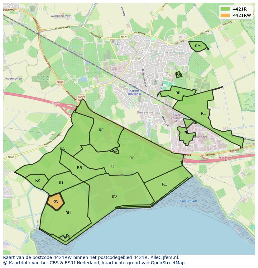 Afbeelding van het postcodegebied 4421 RW op de kaart.