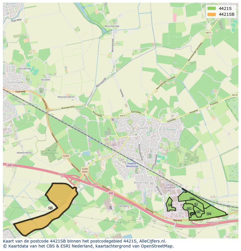 Afbeelding van het postcodegebied 4421 SB op de kaart.