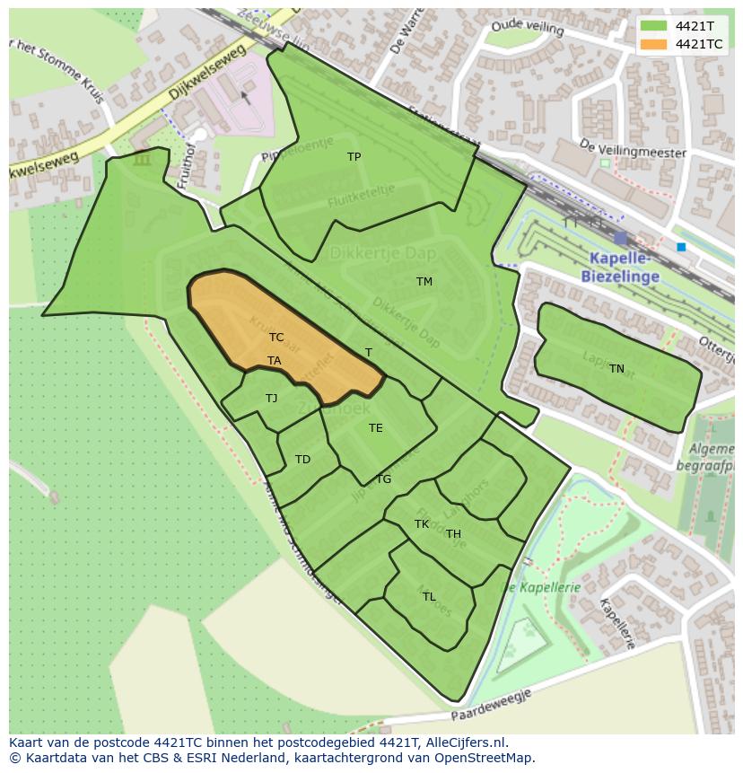 Afbeelding van het postcodegebied 4421 TC op de kaart.