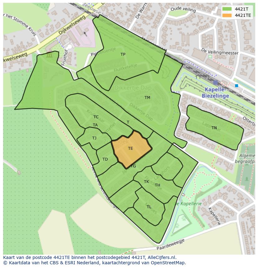Afbeelding van het postcodegebied 4421 TE op de kaart.