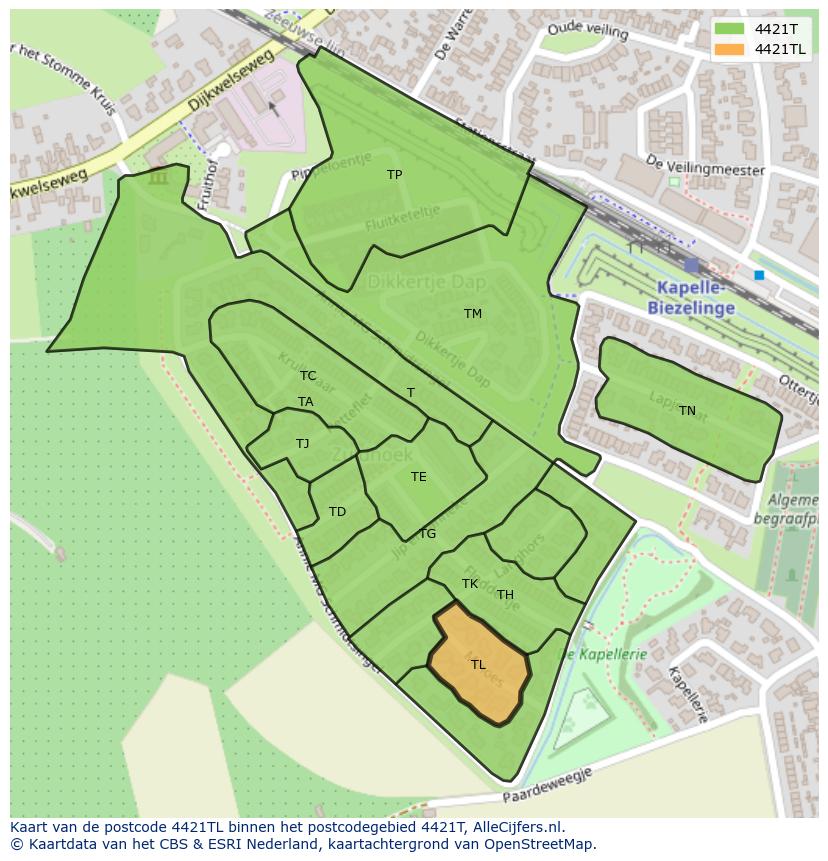 Afbeelding van het postcodegebied 4421 TL op de kaart.