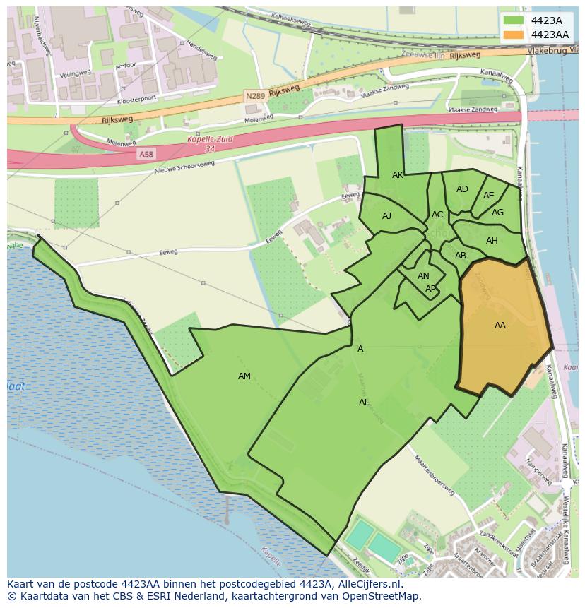 Afbeelding van het postcodegebied 4423 AA op de kaart.