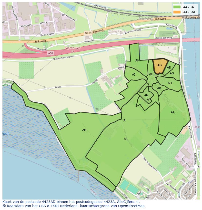 Afbeelding van het postcodegebied 4423 AD op de kaart.