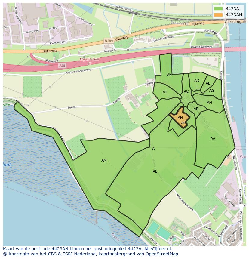 Afbeelding van het postcodegebied 4423 AN op de kaart.
