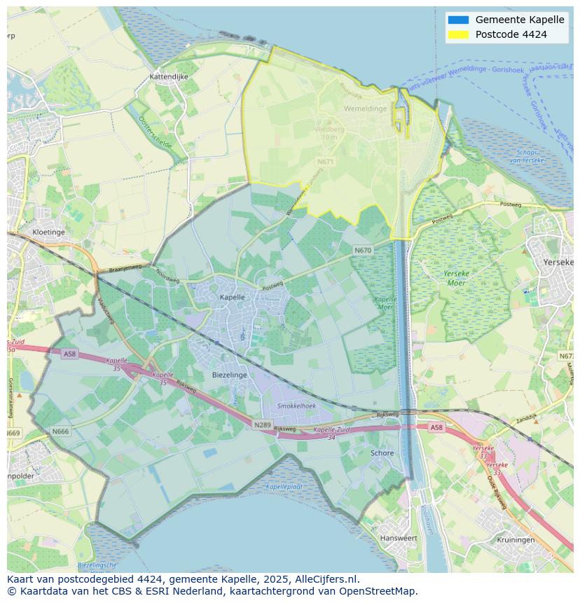 Afbeelding van het postcodegebied 4424 op de kaart.