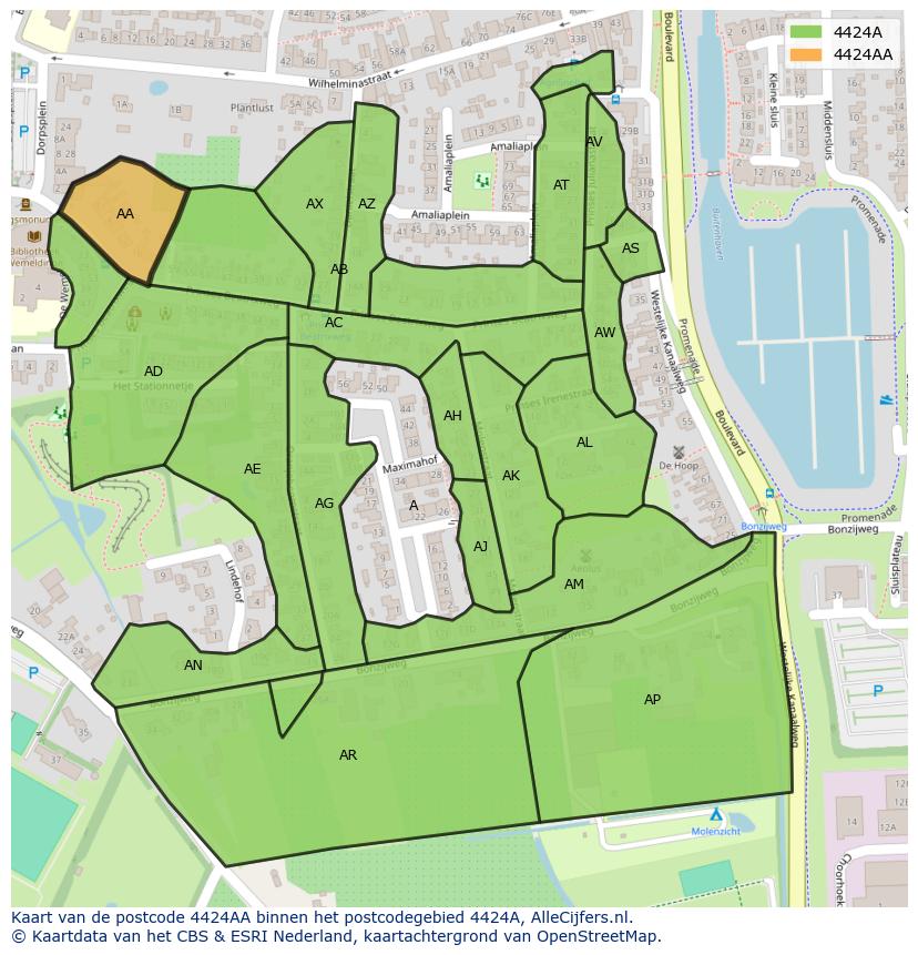 Afbeelding van het postcodegebied 4424 AA op de kaart.