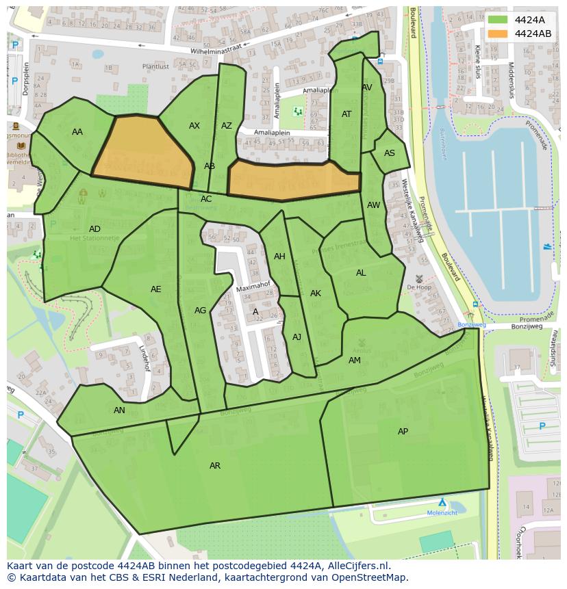 Afbeelding van het postcodegebied 4424 AB op de kaart.