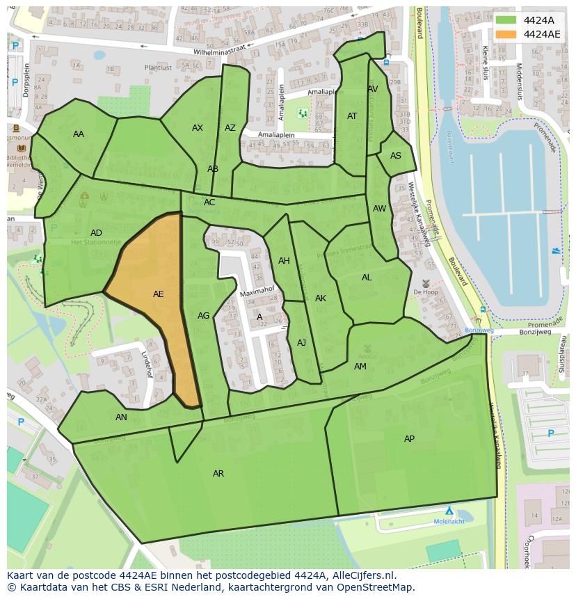 Afbeelding van het postcodegebied 4424 AE op de kaart.