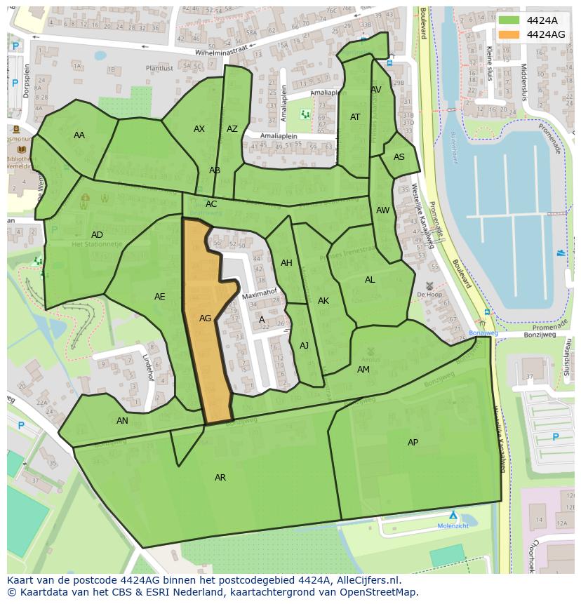 Afbeelding van het postcodegebied 4424 AG op de kaart.