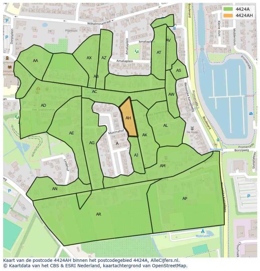 Afbeelding van het postcodegebied 4424 AH op de kaart.