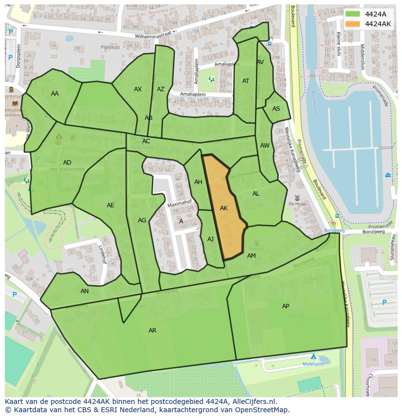Afbeelding van het postcodegebied 4424 AK op de kaart.