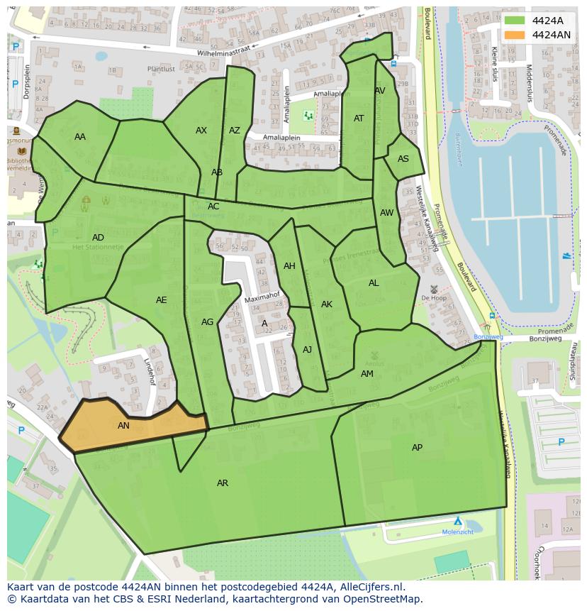 Afbeelding van het postcodegebied 4424 AN op de kaart.