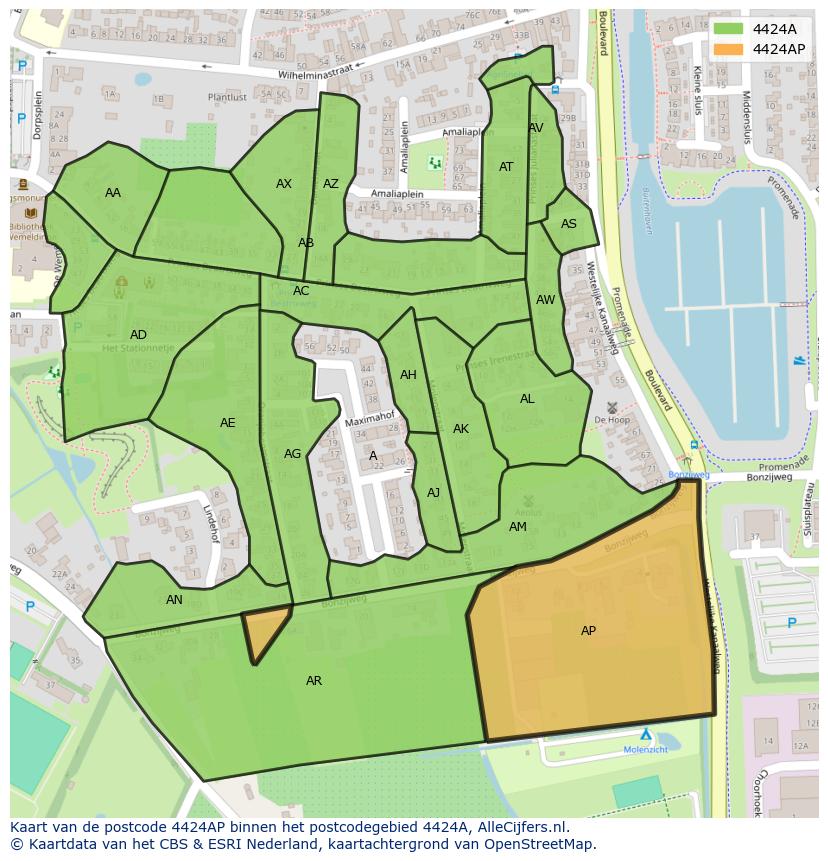 Afbeelding van het postcodegebied 4424 AP op de kaart.