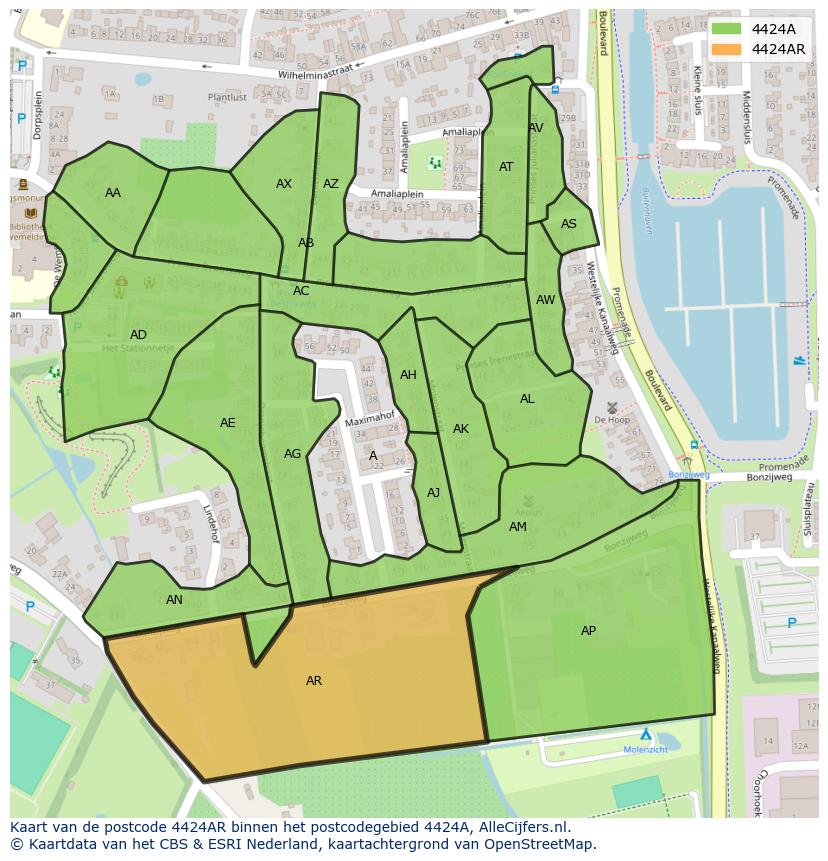 Afbeelding van het postcodegebied 4424 AR op de kaart.